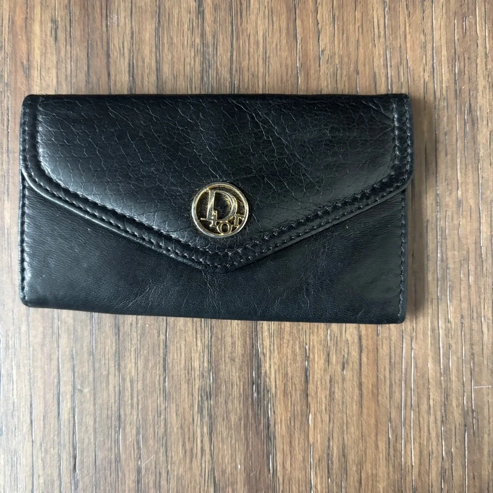 Vintage Christian Dior Key case 6 Key holder Black Gold leather Authentic